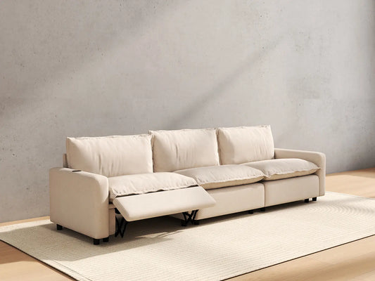 3 Piece Beige Linen Corner Space Couch Sectionals 3 Seater 6