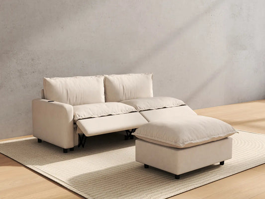 3 Piece Beige Linen Everyday Chic Chaise Sectionals 2 Seater with 1 Ottoman 6