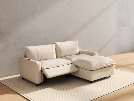 3 Piece Beige Linen Rental Friendly Chaise Sectionals 2 Seater with 1 Ottoman 6