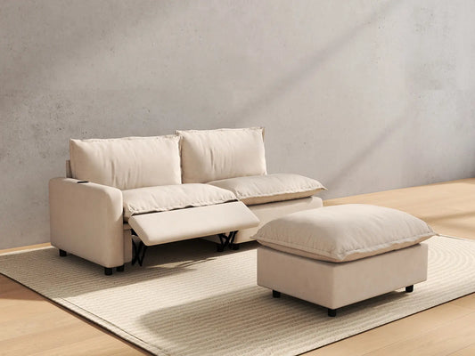 3 Piece Beige Linen Small Space Chaise Sectionals 2 Seater with 1 Ottoman 6