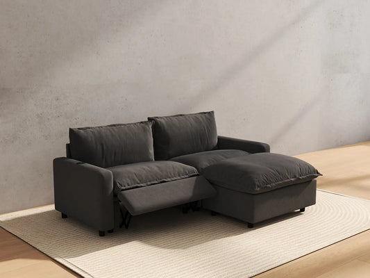 3 Piece Grey Linen Small Space Chaise Sectionals 2 Seater with 1 Ottoman 6