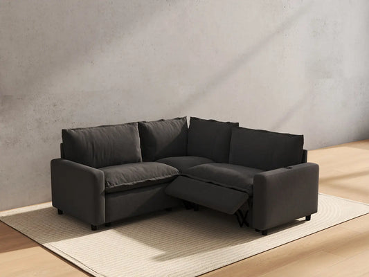 3 Piece Grey Linen Small Space V Shaped Sectionals 3 Seater 6