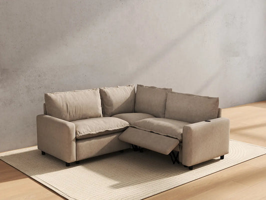 3 Piece Khaki Linen Modern Farmhouse V Shaped Sectionals 3 Seater 6