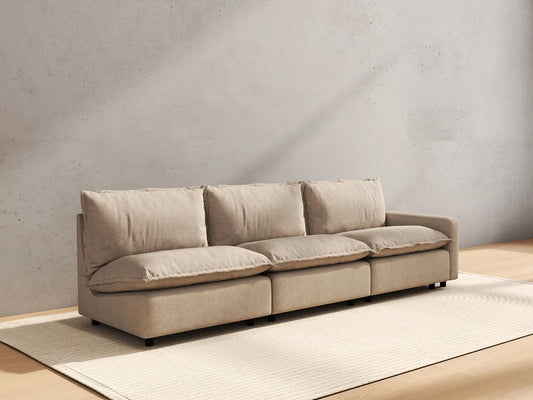 3 Piece Khaki Linen Small Space Couch Sectionals 3 Seater 4