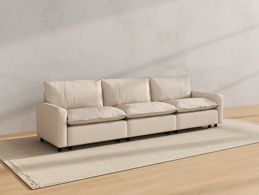 Modular Cero Modular Sectionals | 3-Piece Beige Linen Small Space Couch Sectionals 3-Seater