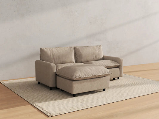 Modular Cero Modular Sectionals | 3-Piece Khaki Linen Small Space Chaise Sectionals 2-Seater with 1-Ottoman