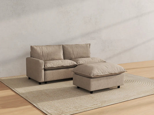 Modular Cero Modular Sectionals | 3-Piece Khaki Linen Small Space Chaise Sectionals 2-Seater with 1-Ottoman