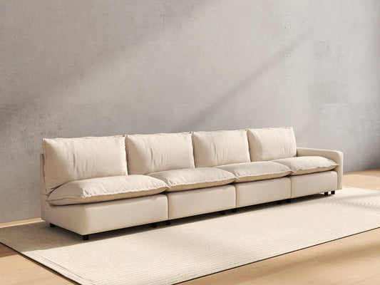 4 Piece Beige Linen Family Room Couch Sectionals 4 Seater 4