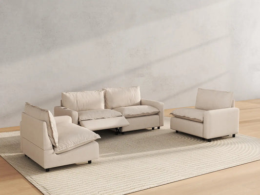 4 Piece Beige Linen High Ceiling Room U Shaped Sectionals 4 Seater 6