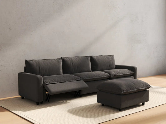 4 Piece Grey Linen Home Living Chaise Sectionals 3 Seater with 1 Ottoman 6