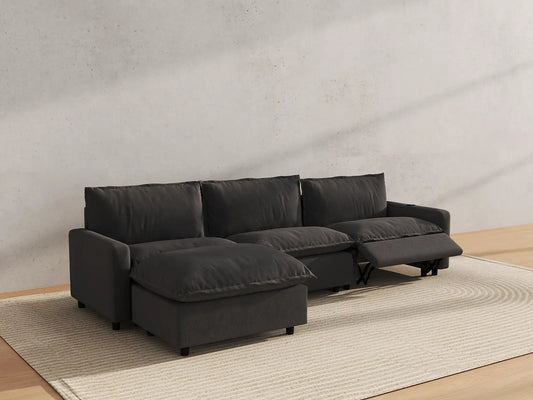 Modular Cero Reclining Sectionals | 4-Piece Grey Linen Home Living L-Shaped Sectionals 3-Seater with 1-Ottoman