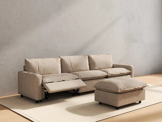 4 Piece Khaki Linen Condo Furniture Chaise Sectionals 3 Seater with 1 Ottoman 6