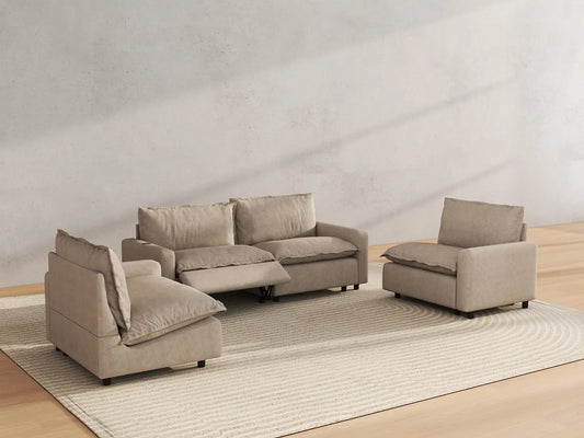 4 Piece Khaki Linen High Ceiling Room U Shaped Sectionals 4 Seater 6