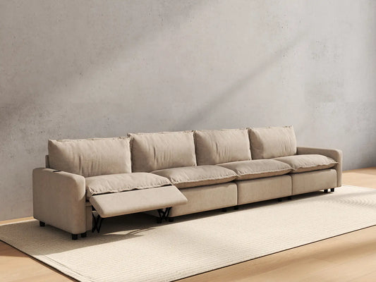 4 Piece Khaki Linen Home Theater Couch Sectionals 4 Seater 6