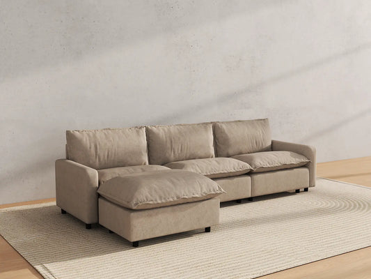 Modular Cero Modular Sectionals | 4-Piece Khaki Linen Large Space L-Shaped Sectionals 3-Seater with 1-Ottoman