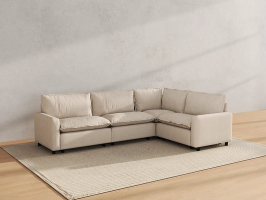 Modular Cero Modular Sectionals | 4-Piece Beige Linen Home Living L-Shaped Sectionals 4-Seater
