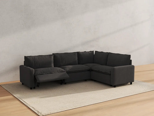 Modular Cero Reclining Sectionals | 4-Piece Grey Linen Large Space L-Shaped Sectionals 4-Seater