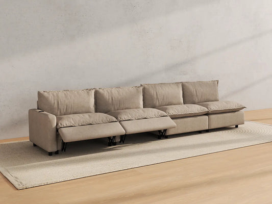 Modular Cero Reclining Sectionals | 4-Piece Khaki Linen Home Living Couch Sectionals 4-Seater