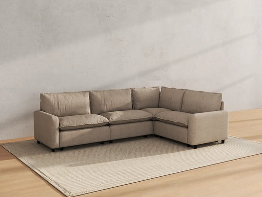Modular Cero Modular Sectionals | 4-Piece Khaki Linen Large Space L-Shaped Sectionals 4-Seater