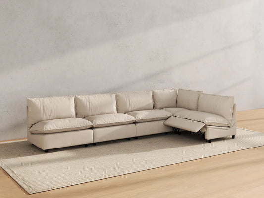 Modular Cero Reclining Sectionals | 5-Piece Beige Linen Home Living L-Shaped Sectionals 5-Seater