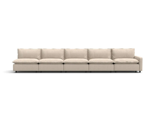 5 Piece Beige Linen Large Space Couch Sectionals 5 Seater 2