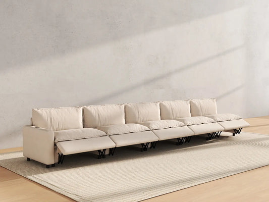 5 Piece Beige Linen Single Family Couch Sectionals 5 Seater 6