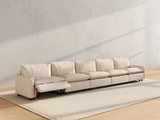 5 Piece Beige Linen Small Apartment Couch Sectionals 5 Seater 6