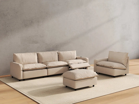 5 Piece Beige Linen Tired Leg Relief Sofa Sets 4 Seater with 1 Ottoman 6