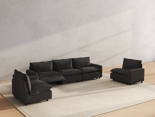 5 Piece Grey Linen Grand Estate U Shaped Sectionals 5 Seater 6