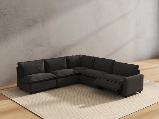 5 Piece Grey Linen High Ceiling Room V Shaped Sectionals 5 Seater 6