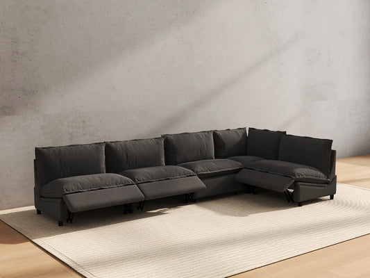 5 Piece Grey Linen Large Space L Shaped Sectionals 5 Seater 6