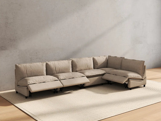 5 Piece Khaki Linen Dark Mode L Shaped Sectionals 5 Seater 6