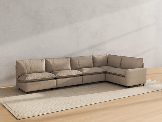 Modular Cero Modular Sectionals | 5-Piece Khaki Linen Large Space L-Shaped Sectionals 5-Seater