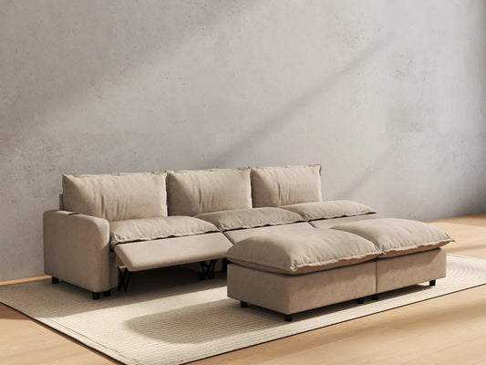 5 Piece Khaki Linen Large Space Sofa Sets 3 Seater with 2 Ottomans 6