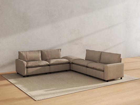 Modular Cero Modular Sectionals | 5-Piece Khaki Linen Large Space V-Shaped Sectionals 4-Seater with 1-Ottoman