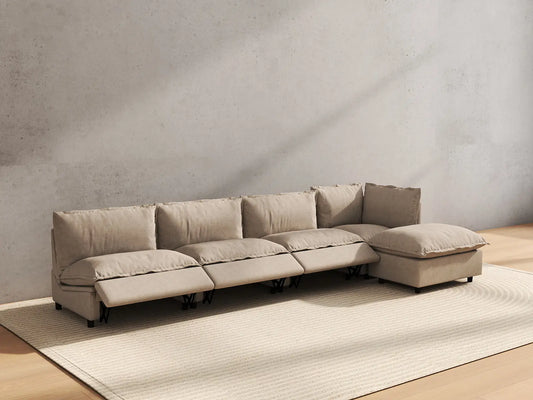 5 Piece Khaki Linen Smart Layout Fit L Shaped Sectionals 4 Seater with 1 Ottoman 6