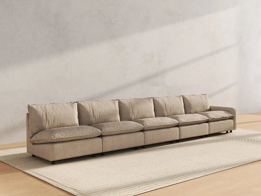 5 Piece Khaki Linen Space Smart Couch Sectionals 5 Seater 4