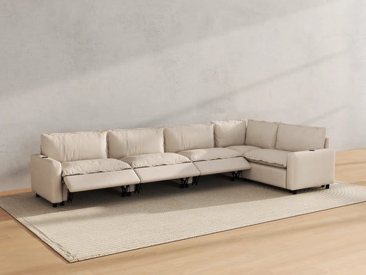Modular Cero Reclining Sectionals | 5-Piece Beige Linen Home Living L-Shaped Sectionals 5-Seater