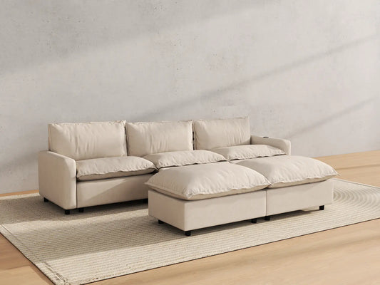 Modular Cero Reclining Sectionals | 5-Piece Beige Linen Large Space U-Shaped Sectionals 3-Seater with 2-Ottomans