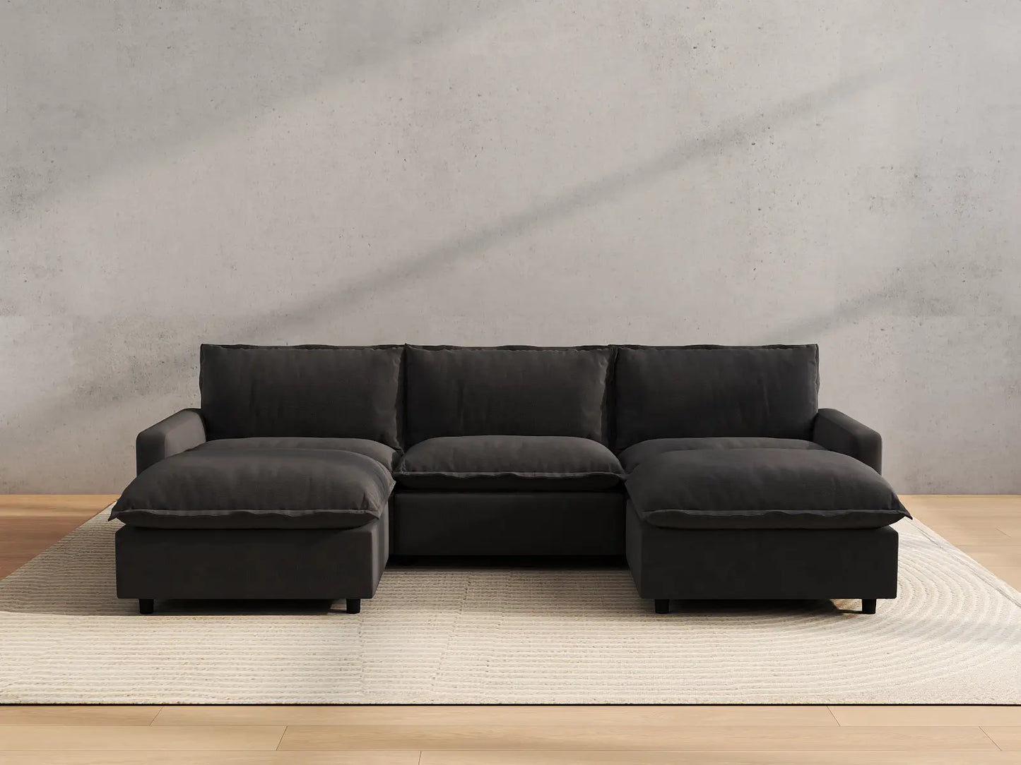 Modular Cero Reclining Sectionals | 5-Piece Grey Linen Grand Estate U-Shaped Sectionals 3-Seater with 2-Ottomans