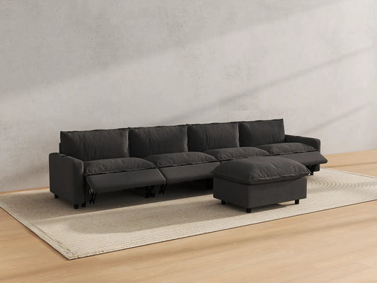 Modular Cero Reclining Sectionals | 5-Piece Grey Linen Home Living L-Shaped Sectionals 4-Seater with 1-Ottoman
