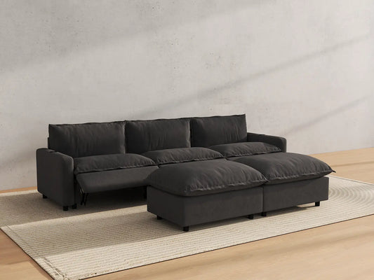 Modular Cero Reclining Sectionals | 5-Piece Grey Linen Large Space U-Shaped Sectionals 3-Seater with 2-Ottomans