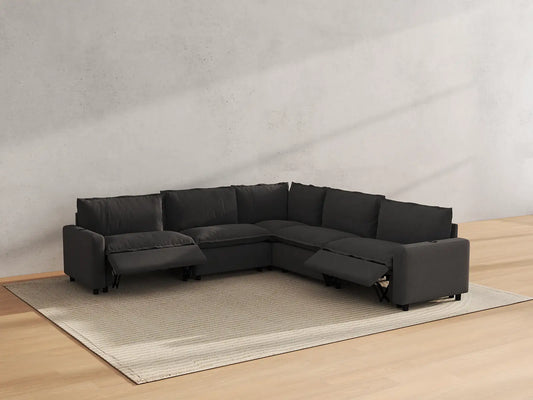 Modular Cero Reclining Sectionals | 5-Piece Grey Linen Large Space V-Shaped Sectionals 5-Seater