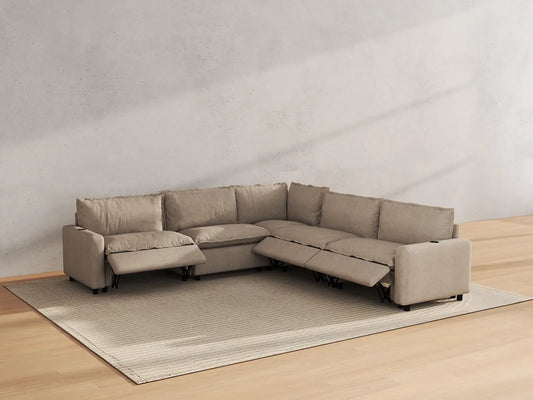 Modular Cero Reclining Sectionals | 5-Piece Khaki Linen Grand Estate V-Shaped Sectionals 5-Seater