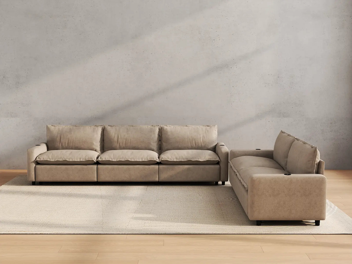 Modular Cero Reclining Sectionals | 5-Piece Khaki Linen Home Living Corner Sectionals 5-Seater