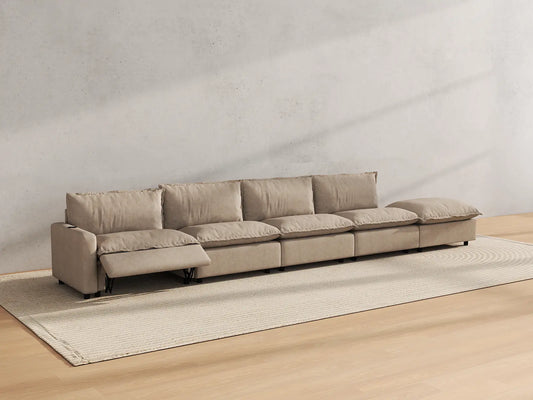Modular Cero Reclining Sectionals | 5-Piece Khaki Linen Home Living Couch Sectionals 4-Seater with 1-Ottoman
