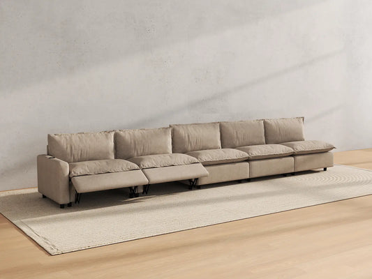 Modular Cero Reclining Sectionals | 5-Piece Khaki Linen Home Living Couch Sectionals 5-Seater