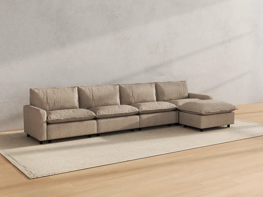Modular Cero Modular Sectionals | 5-Piece Khaki Linen Home Living L-Shaped Sectionals 4-Seater with 1-Ottoman