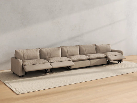 Modular Cero Reclining Sectionals | 5-Piece Khaki Linen Large Space Couch Sectionals 5-Seater