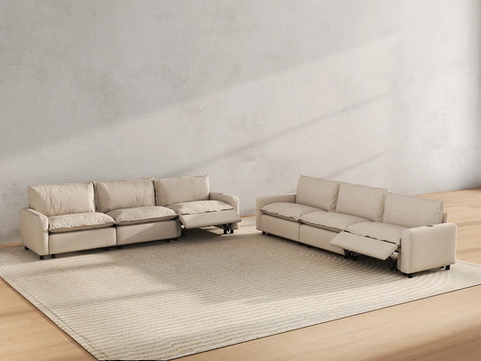 6 Piece Beige Linen Grand Estate V Shaped Sectionals 6 Seater 6